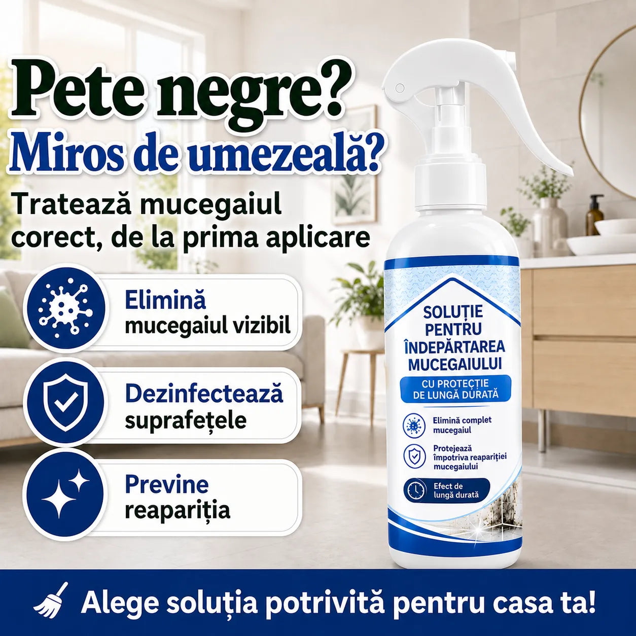 Soluție profesională pentru îndepărtarea mucegaiului - efect de lungă durată (0.75L)
